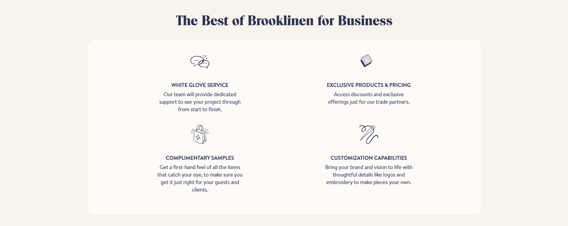 Brooklinen exclusive benefits for B2B