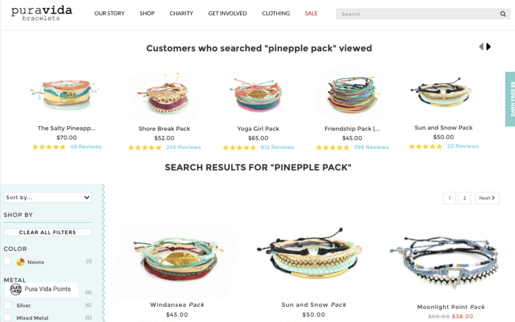 Pura Vida's personalized product recommendations