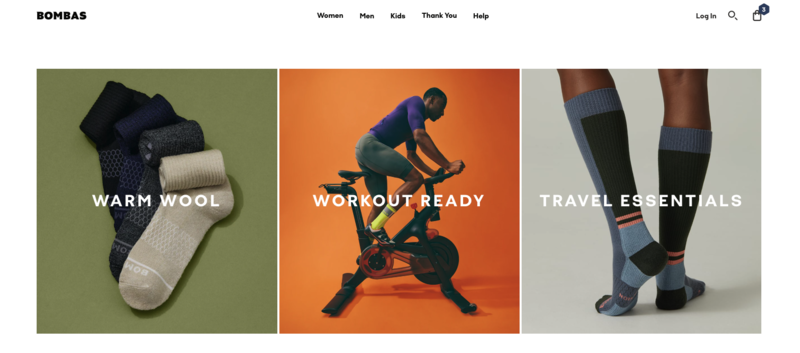 Bombas hompage product category section
