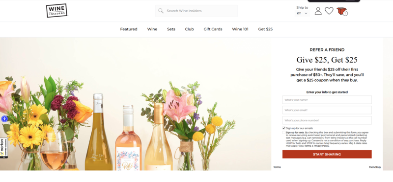 Wine Insider referral program page